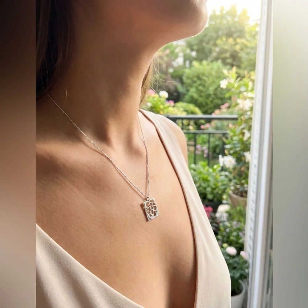 CHANEL Open Camillia 925 Sterling Silver Necklace